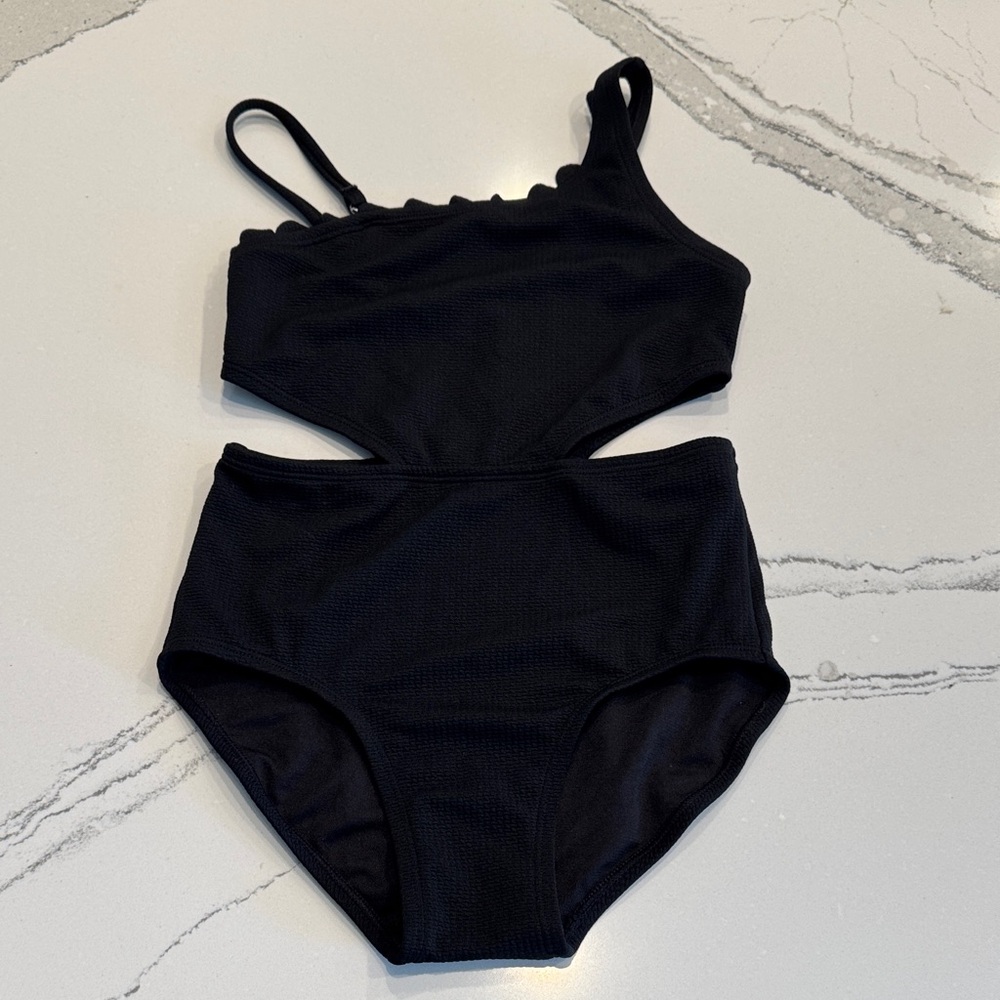 Art Class Girls Solid One Piece Swimsuit Black Size Medium (ages 8-10)
